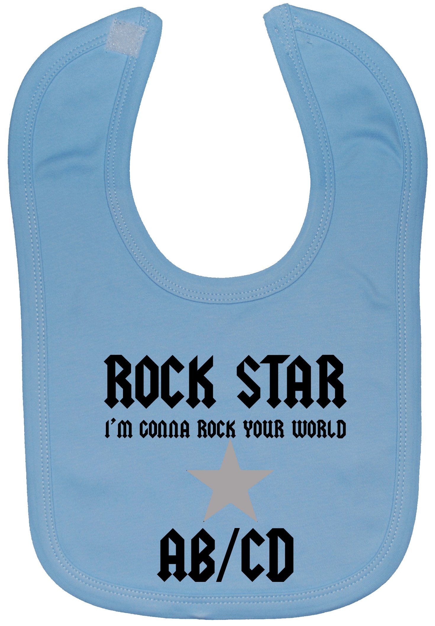 Acce Products Blue Rock Star (I'm Gonna Rock Your World) Ab/Cd Baby Feeding Bib Touch Attached 0 To Approx 3 Years