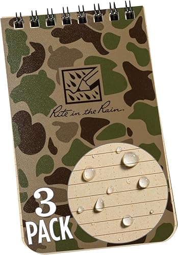 Rite in the Rain Cuaderno de espiral superior resistente a la intemperie, 3 x 5 pulgadas, cubierta de camuflaje de pato, patrón universal, paquete