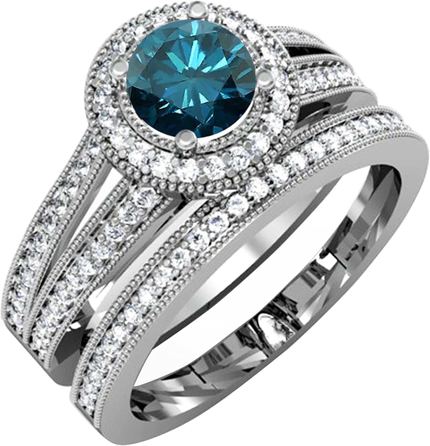 Dazzlingrock Collection 1.25 Cttw 18K Solid Gold White and Blue Diamond Womens Halo Bridal Engagement Ring Set 1 1/