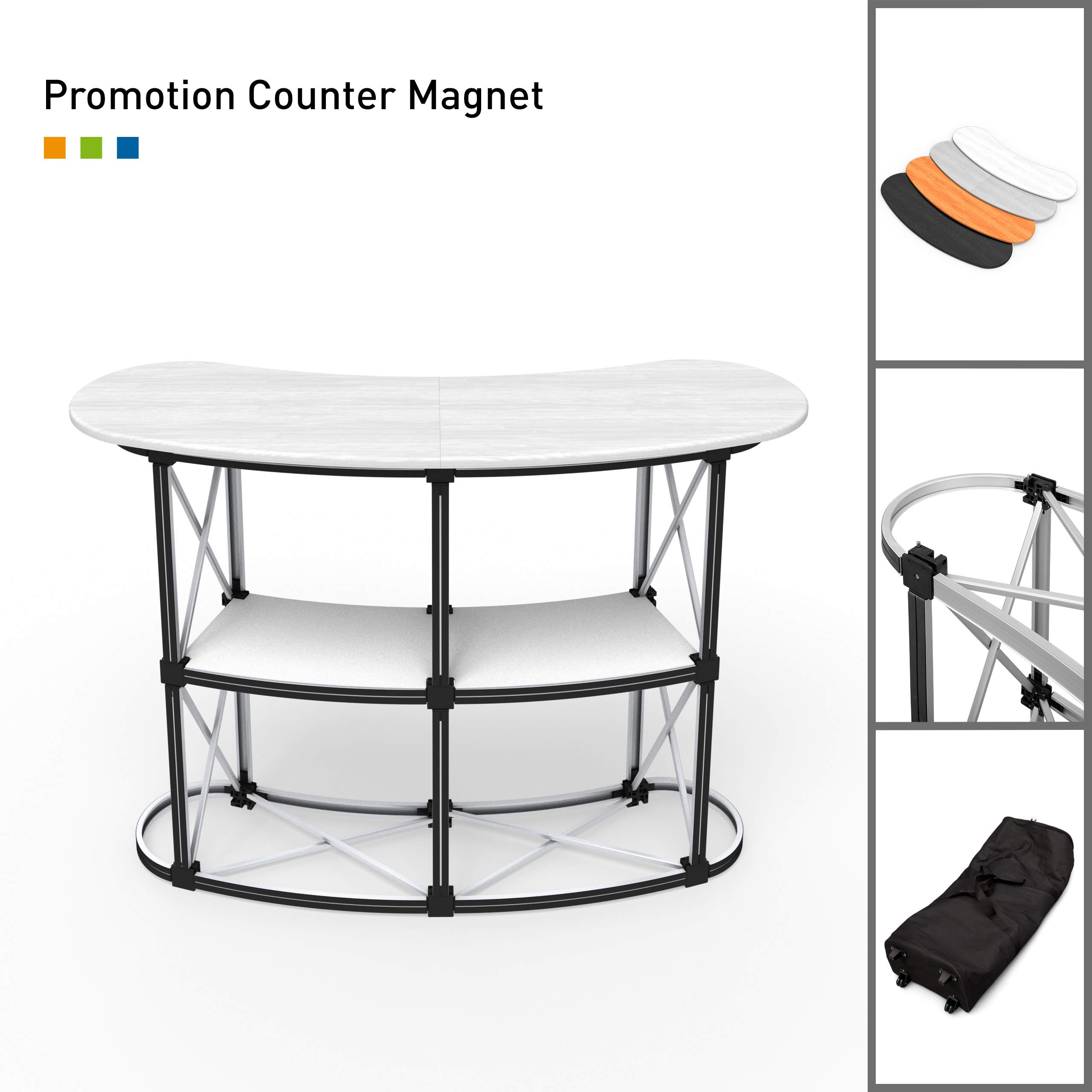 Vispronet® Promotion Counter Magnet ✓ 130 x 100 cm ✓ Promotiontheke ✓ Verkaufstheke ✓ Messetheke ✓ Holztischplatte ✓ inkl. Trolleytasche (Tischplatte Weiß)