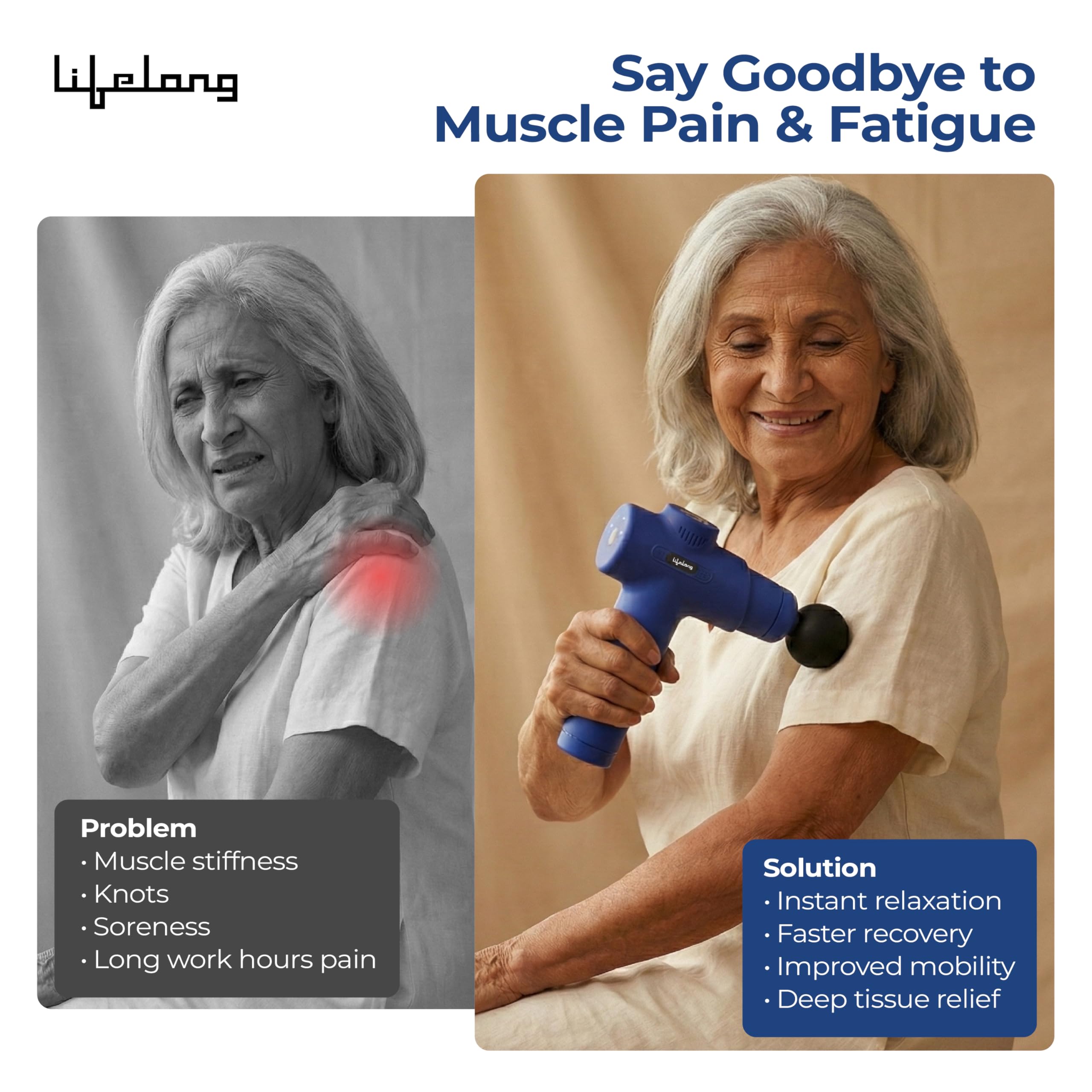 Lifelong Percussion Massage Gun | Full Body Massager for Pain Relief | Rechargeable Cordless Deep Tissue Massage Machine | 7 Specialised Heads for Use at Gym, Home & During Travel Product Image 5