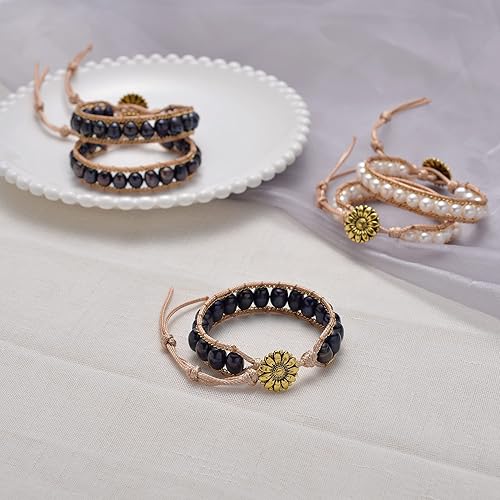 Miniatura 5 de Handmade Pearl Beads Wrap Bracelet for Women,Adjustable Black Freshwater Pearl Bracelet for Women Girls Jewelry Gift