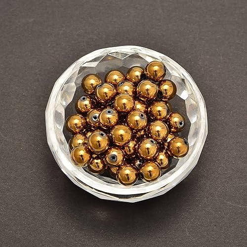 Miniatura 4 de Cuentas sueltas de hematita chapada en oro de 0.236 pulgadas (0.236 in), redondas, naturales, gematona, sueltas, para hacer joyas, hallazgos de