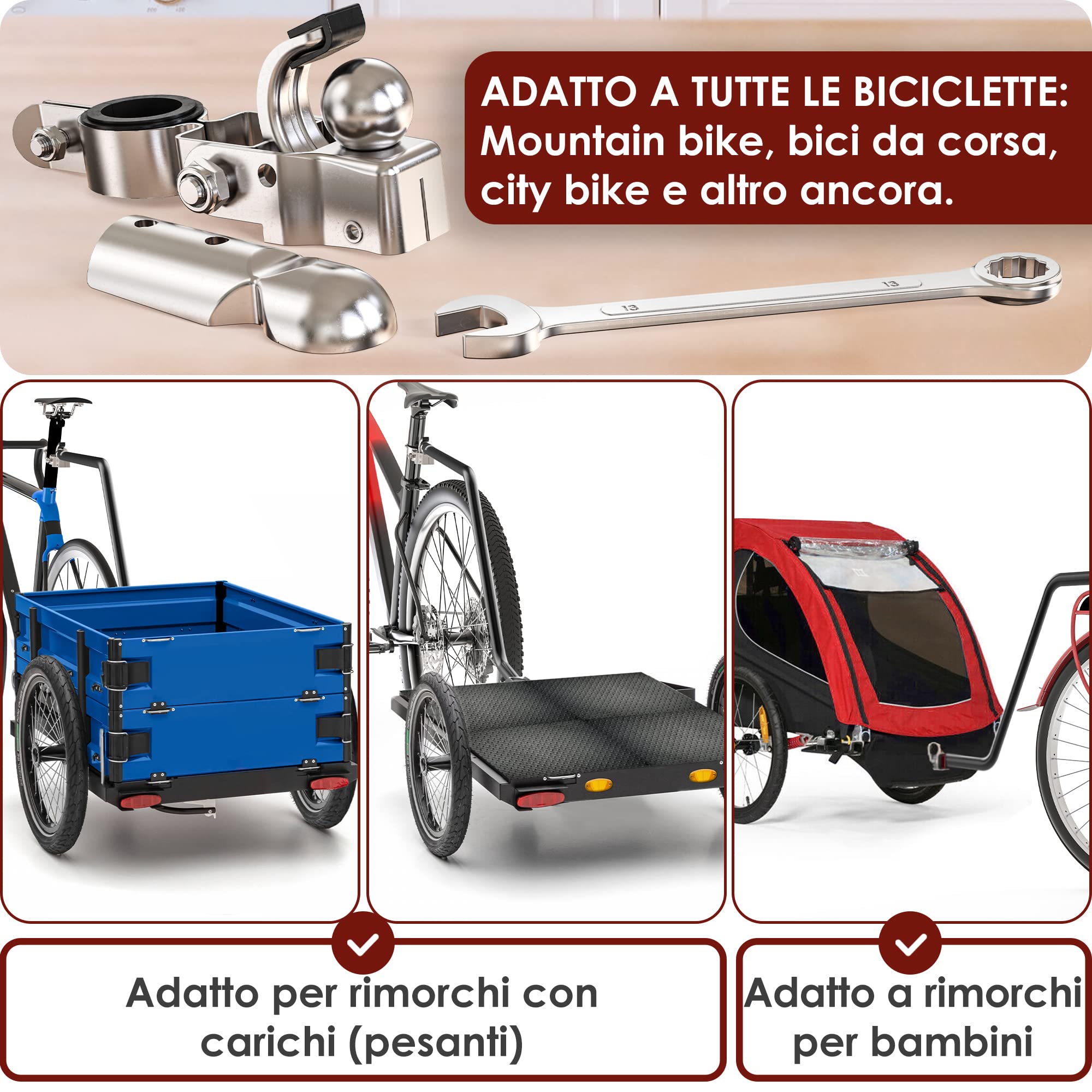 Weidebach® Robusto Attacco per rimorchio per Bicicletta in Ferro zincato, Ø da 2,35 a 3,05 cm Attacco per Bicicletta Lungo per Tutti i Comuni Pali della Sella, Gancio per rimorchio per Bicicletta