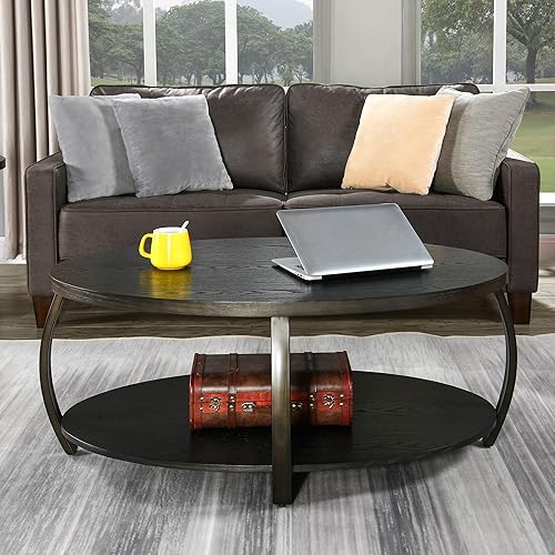 Miniatura 5 de MODERION KFZ2439DK - Mesa auxiliar ovalada con estante de almacenamiento, mesa de té de centro industrial con patas de metal, mesa de sofá lateral