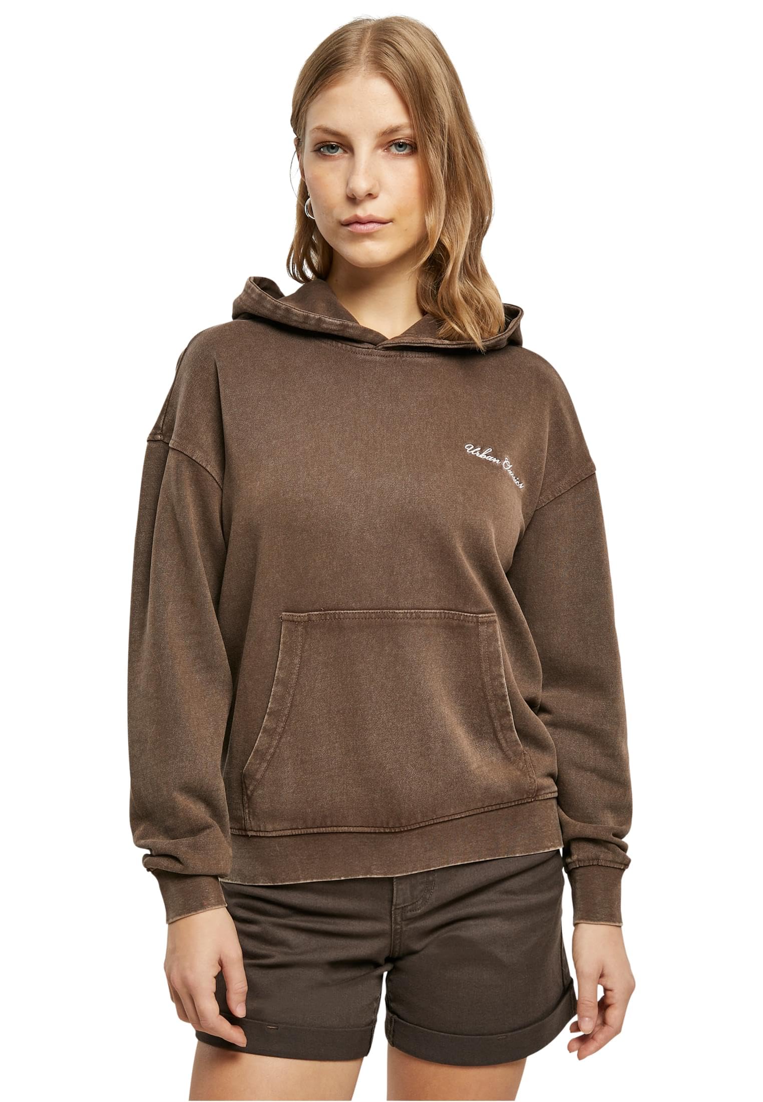 Urban Classics Women's Ladies Small Embroidery Terry Hoody Hooded Sweatshirt, Brown, M