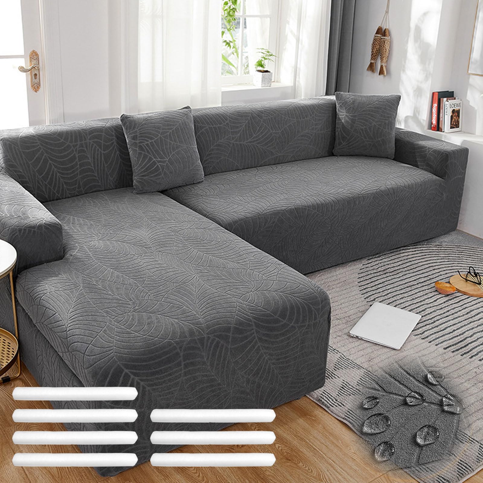 Bocguy Sofa Überzug, Couchbezug L/U Form, Sofaüberzug Ecksofa, Universal Sofa Überwürfe, Stretch Couch Cover mit Schaumstoffstab und 1 Kissenbezug für 1/2/3/4 Sitzer(L-förmiges Ecksofa Erfordert Zwei)