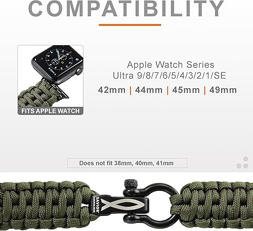 Miniatura 3 de Savior Survival Gear - Correa de repuesto para Apple Watch de 1.6542 mm, hecha de 550 cuerda de paracaídas con grillete ajustable de acero inoxidable