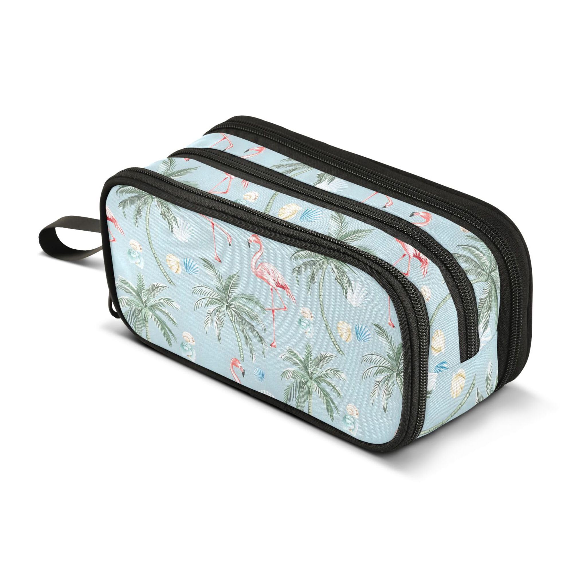 Large Pencil Case, Big Capacity Pencil Bag Pen Pouch Holder 3 Compartments, Flamingo Palm Trees Shells School Office Supplies Stationery Makeup Bag Storage Organizer for Students Girls Boys Women Men