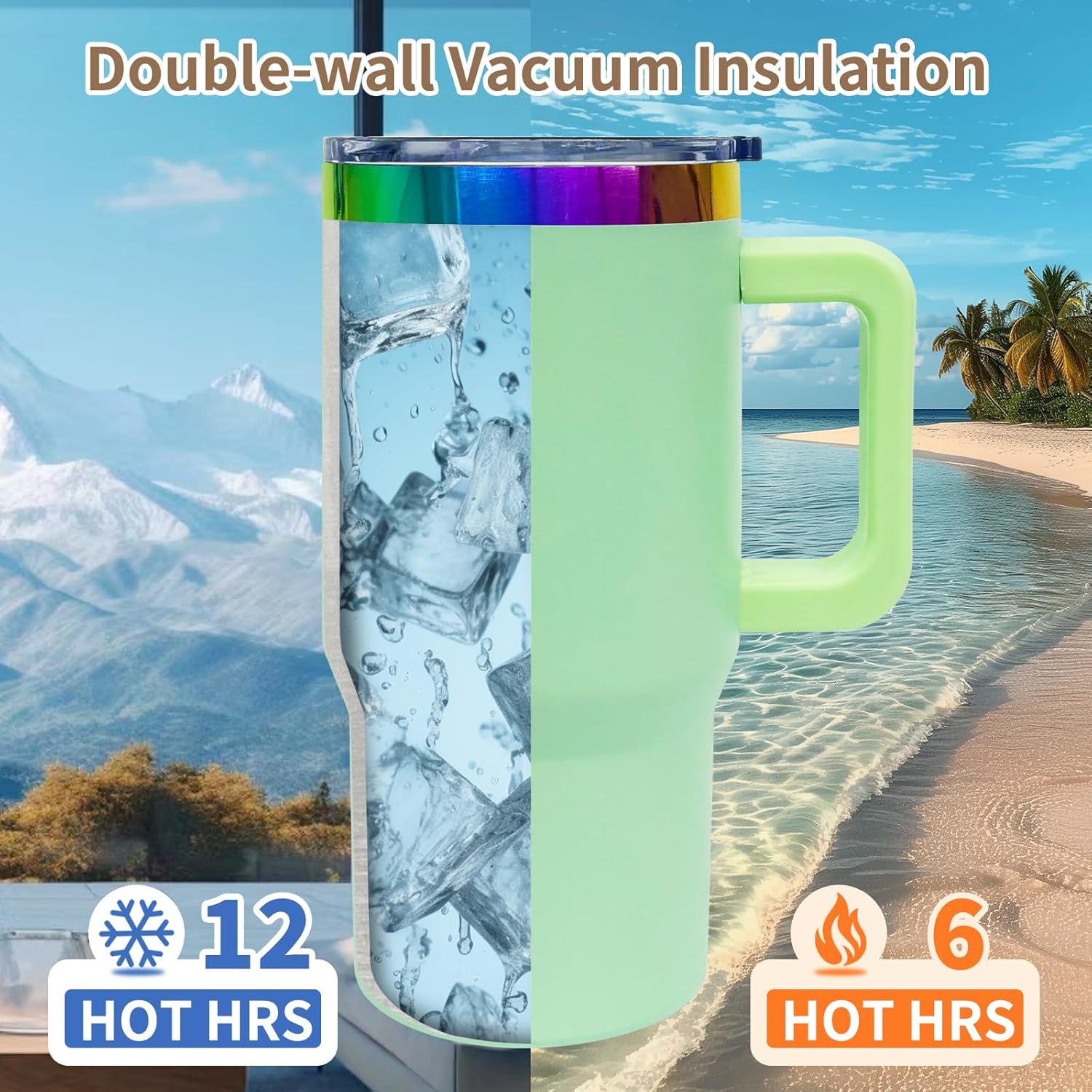20 oz Tumbler with Handle Double Wall Insulated Tavel coffee Mug for Iced or hot drinks (Light Green, 1 pack) - Image 5