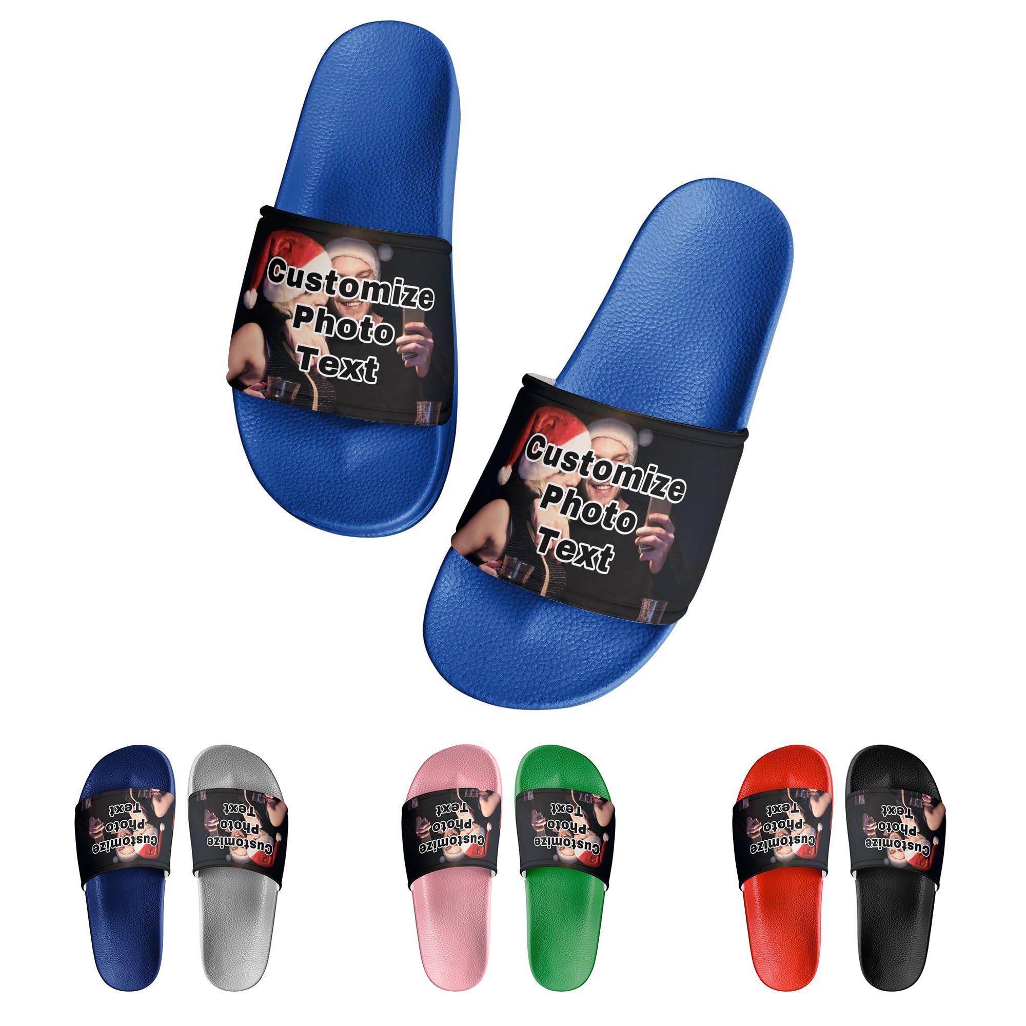 RoPox Custom Slides Slippers, Personalized Slippers Sandals with Photo Name Text, Slippers with Name and Photo, Shower Slippers Casual Sandals Shoes,