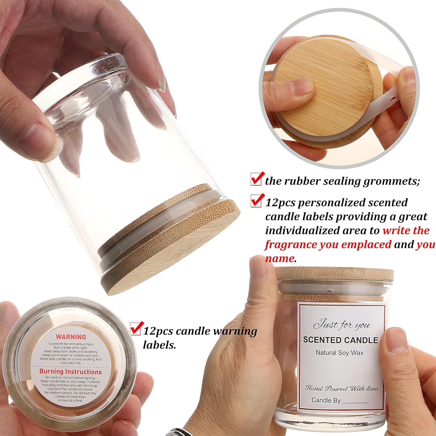 MILIVIXAY 12 Pack 7 OZ Clear Glass Candle Jars with Lids and Candle Making Kits - Bulk Empty Candle Jars for Making Candles - Spice, Powder Containers.