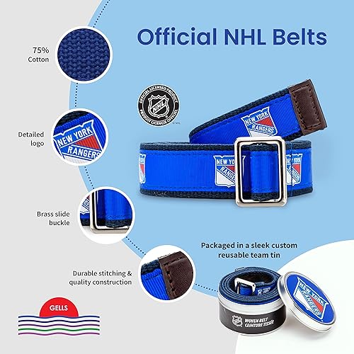 Miniatura 3 de Vegas Golden Knights - Cinturón de hockey de la NHL con licencia oficial con hebilla de latón acabado de níquel y lata con logotipo