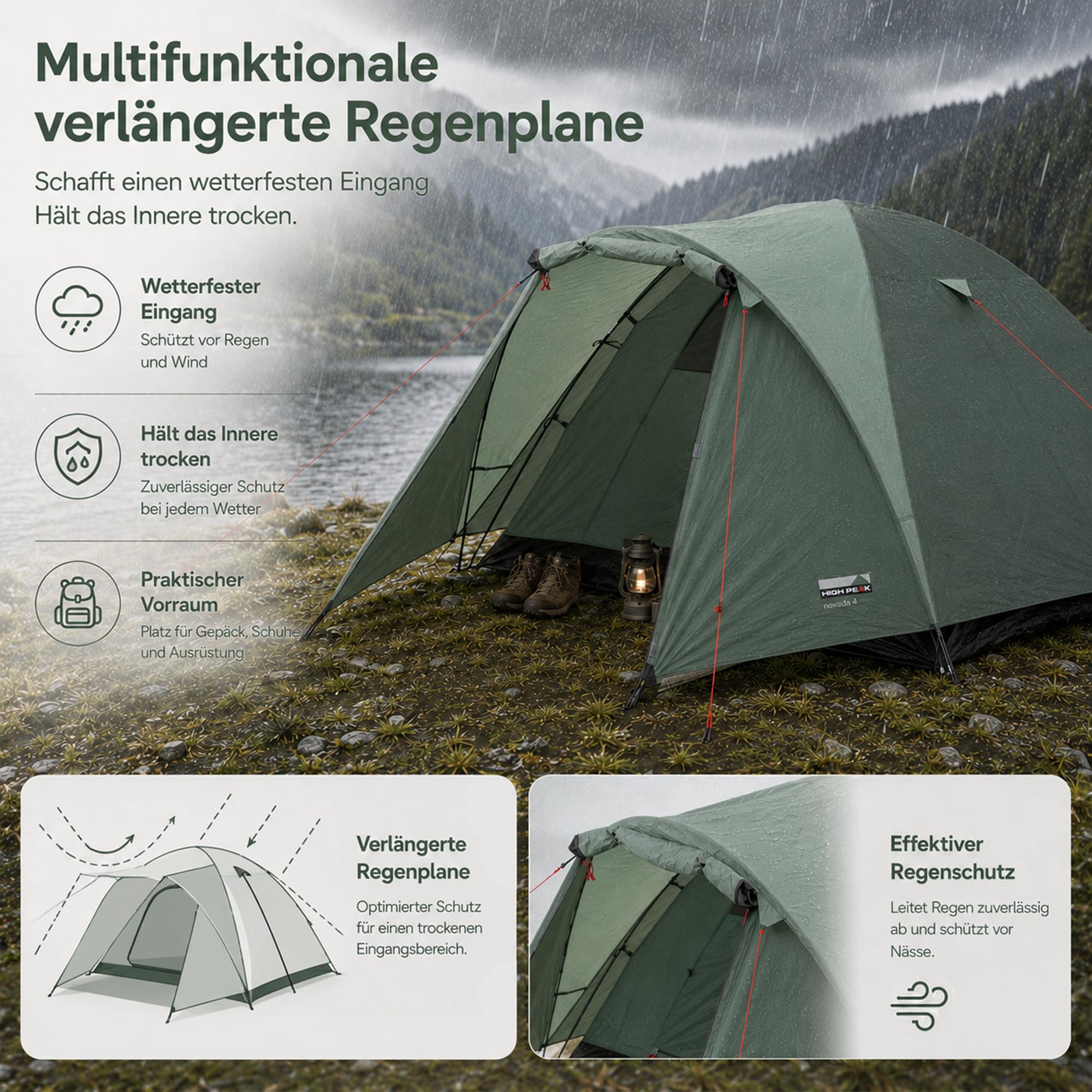 High Peak Kuppelzelt, Campingzelt mit Vorraum, doppelwandiges Iglu Zelt, 2000 mm Wassersäule, Wetterschutz-Eingang, leicht aufzubauen, für Camping Festival Garten Outdoor Roadtrip Reise Urlaub Park