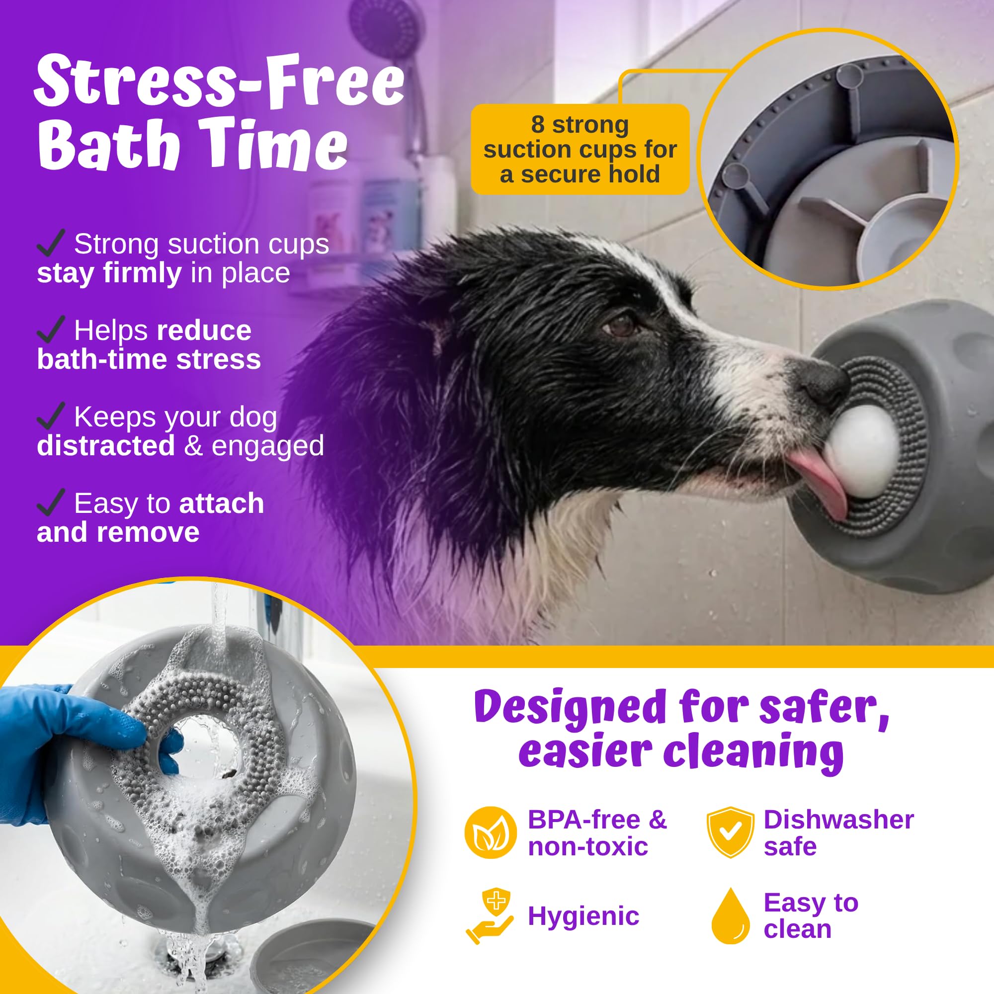 Gamelle lente pour chien et chat avec motif léchage central + gant pour animal de compagnie en bonus