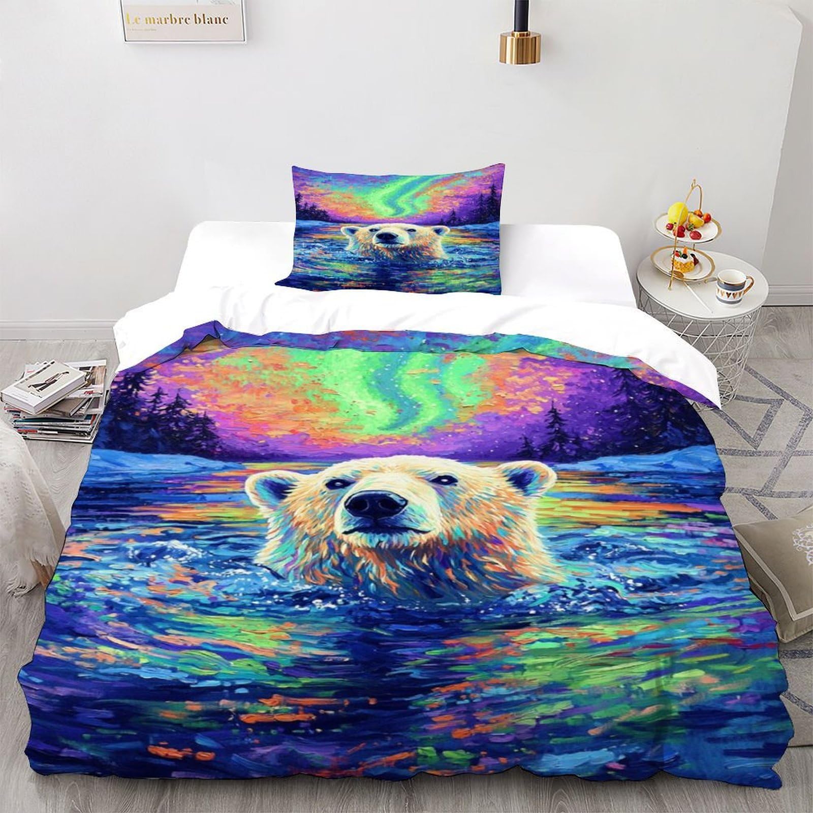 Housse de couette ours aurore lit simple 135x200 en microfibre sans pli