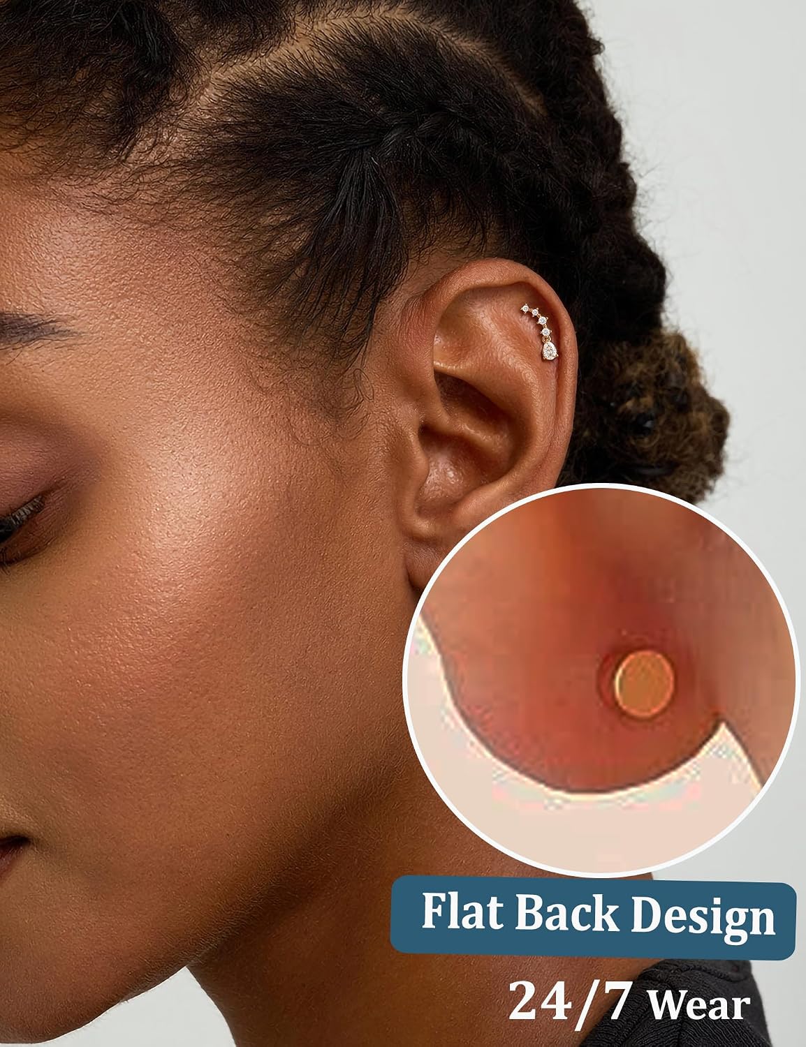 Freekiss Cartilage Flat Back Earrings Hypoallergenic, 14K Gold/Sterling Silver Plated Sensitive Ears Climbers Earrings for Women Dainty Cz Stud Earring Set 20G Conch Tragus Helix Piercing Jewelry