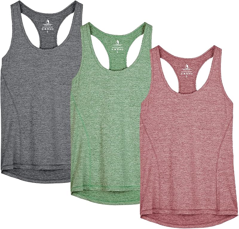 pack de 3 camisetas de tirantes Icyzone Racerback Workout para mujer | Camisetas transpirables, de ejercicio, de gimnasio y de yoga