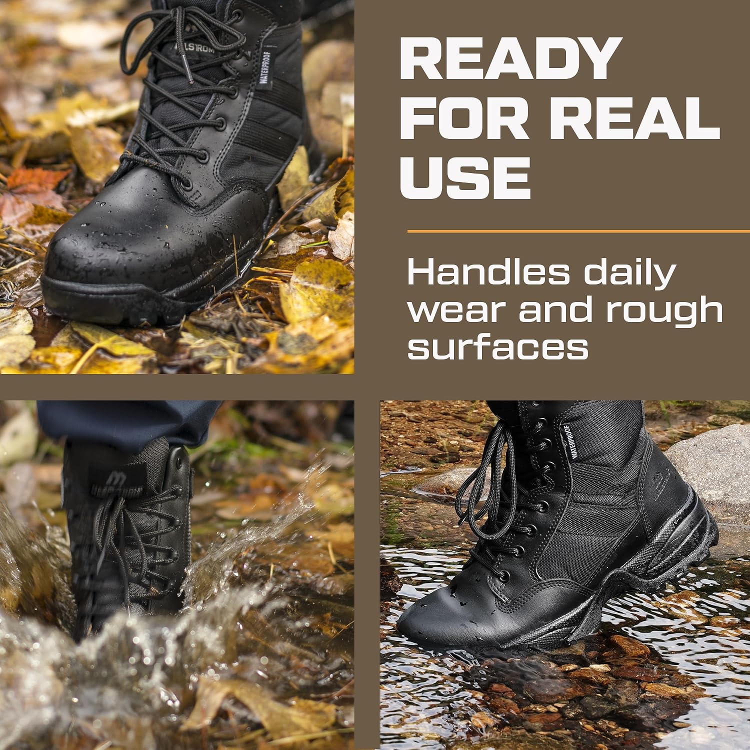 Maelstrom Military Tactical Work Waterproof Boots with Side Zipper, Black, Size 14W
