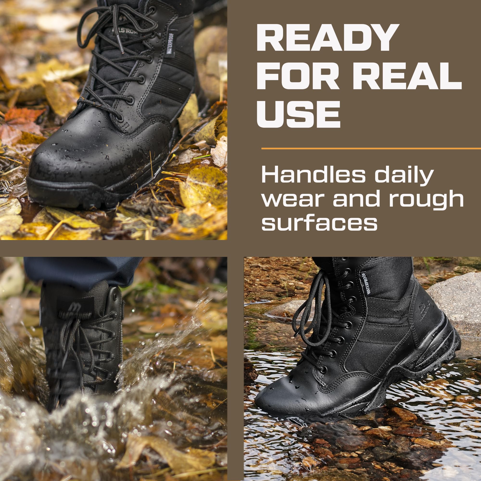 Maelstrom Taktische Militärstiefel für Herren, mit seitlichem Reißverschluss, bequem, leicht, langlebig für Arbeit und Outdoor, schwarz, wasserdicht, Größe 43