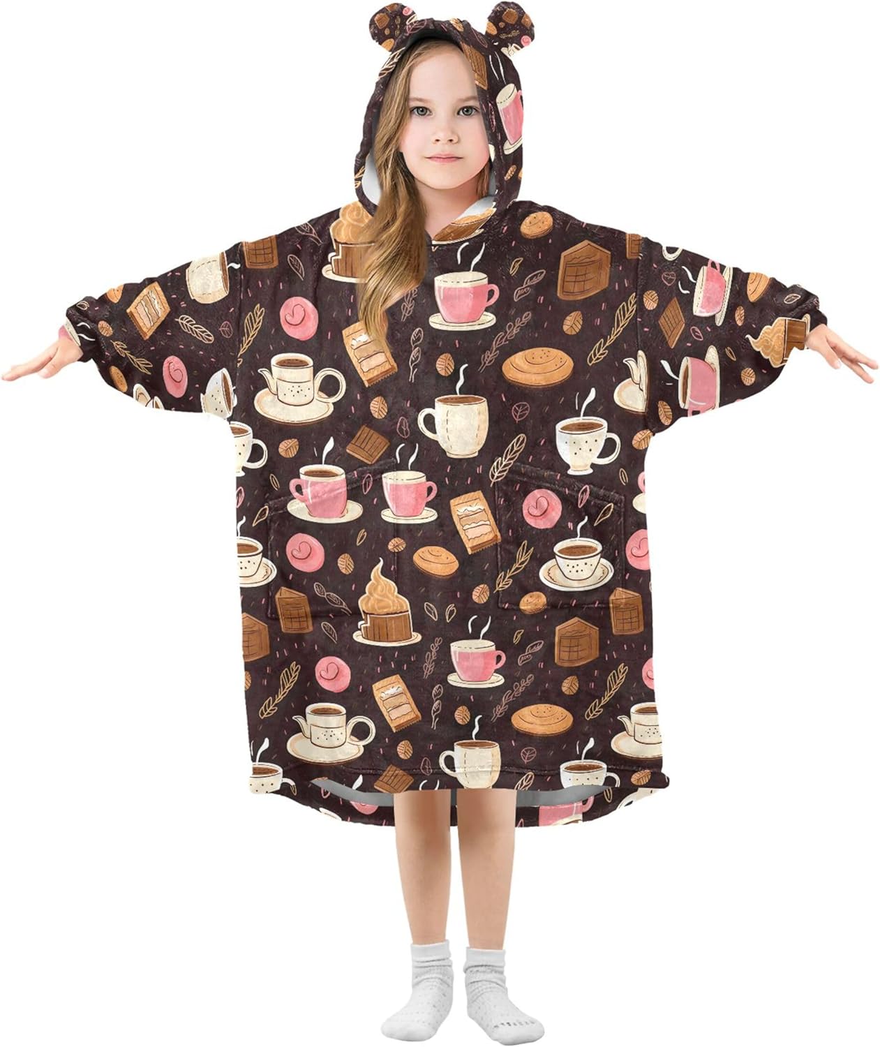Coffee Food Kids Wearable Blanket Hoodie with Pocket and Sleeves for Toddlers, Cute Hoodies Girls Boys B0403784