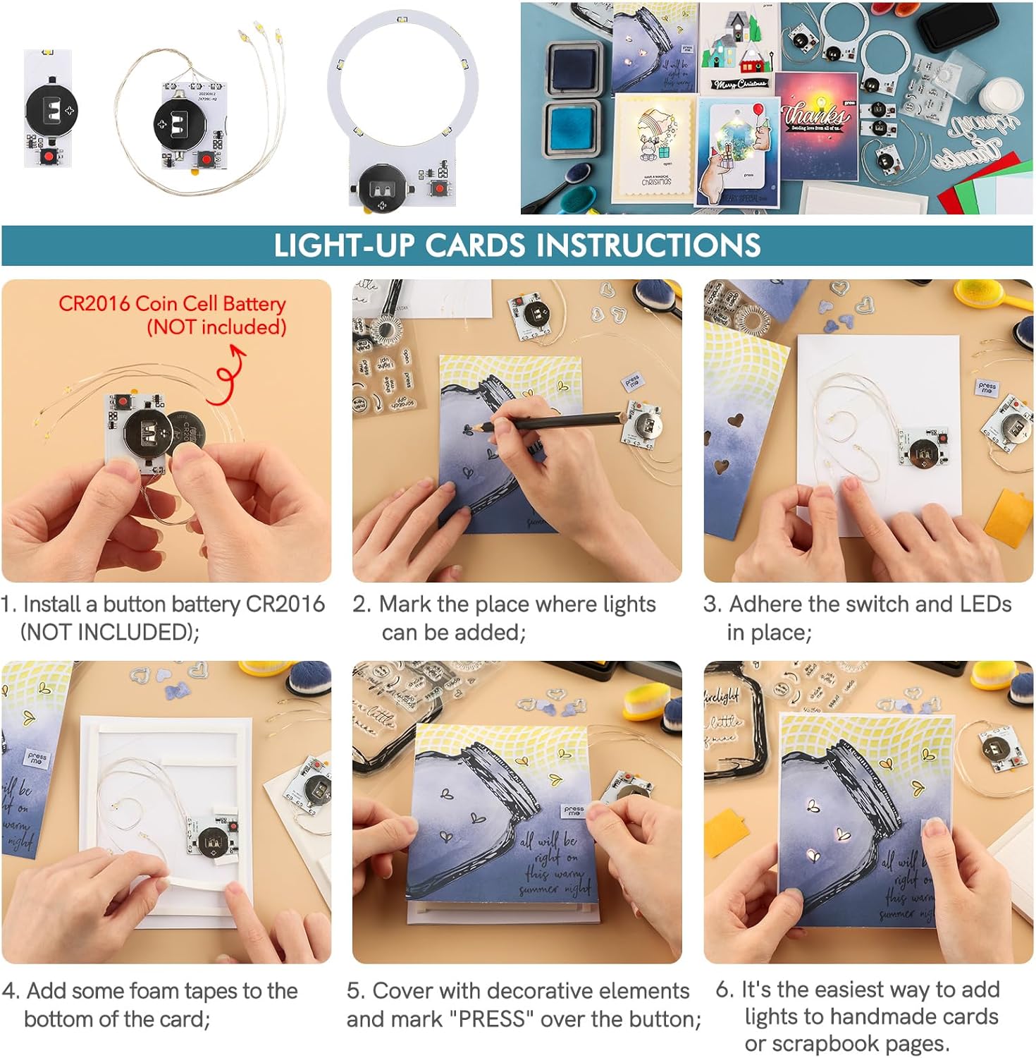 Briartw Self-Adhesive Light-Up Units with Warm White LEDs,Easy Lights for Making Light-Up Cards,21 PCS Light Units with 3 LEDs Add Lights to Handmade Cards or Scrapbook Pages