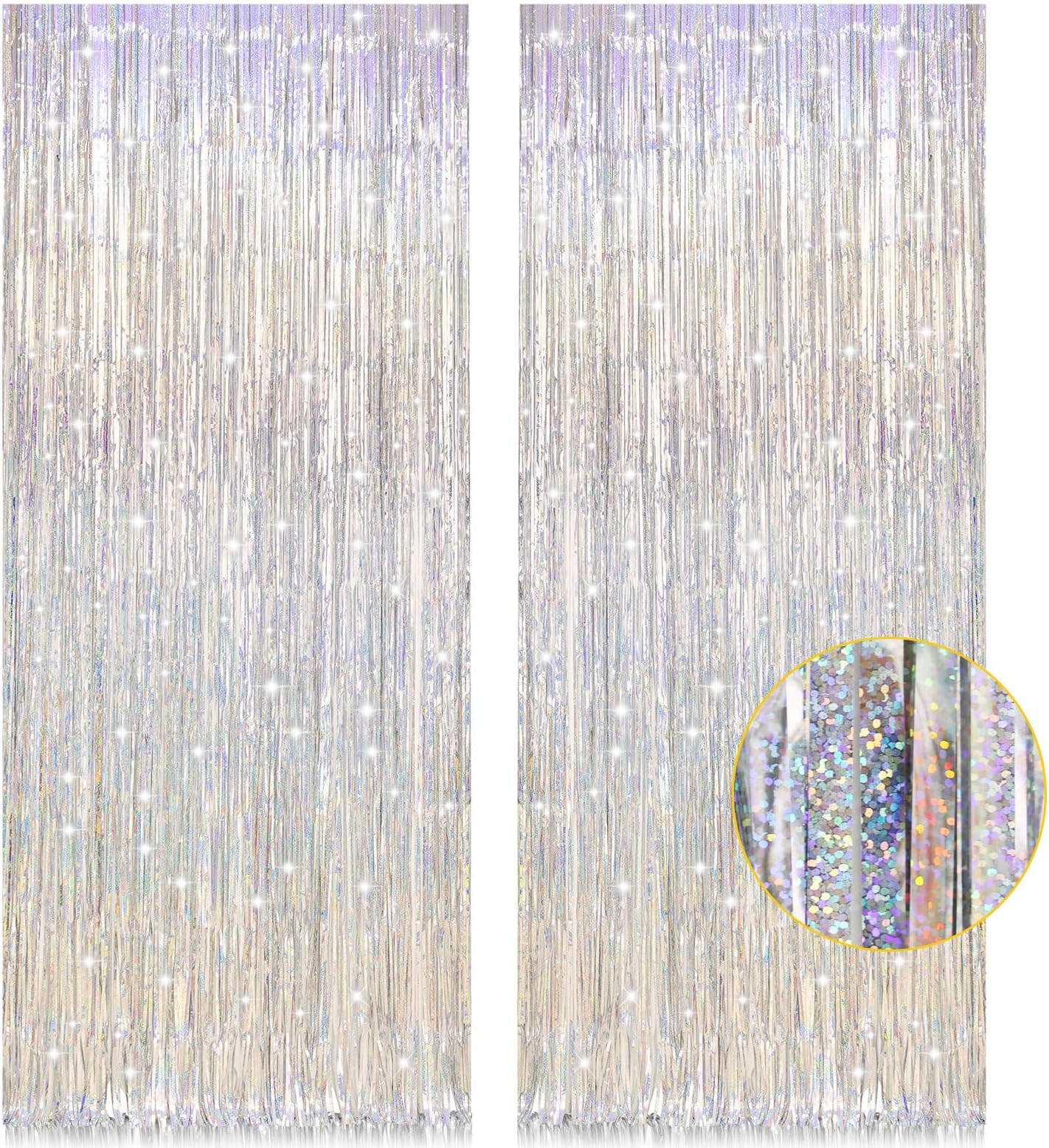 PIGETALE 2 Pack 3.2ft x 8.2ft Metallic Tinsel Foil Fringe Curtains