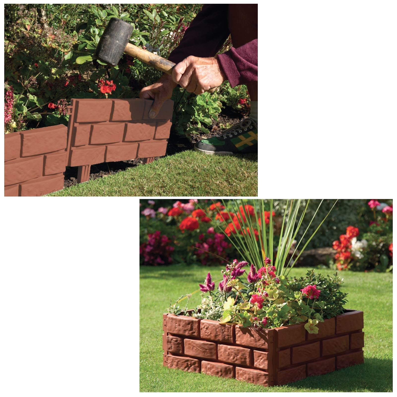 Buy ASAB 4Pcs Wood Brick Effect Plastic Garden Edging Border Fencing