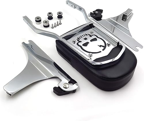 Miniatura 5 de HTTMT MT501-006+SS001-SA Respaldo de pasajero con barra de sissy desmontable rápida para H-D Softail, estilo atrevido, aluminio billet plateado