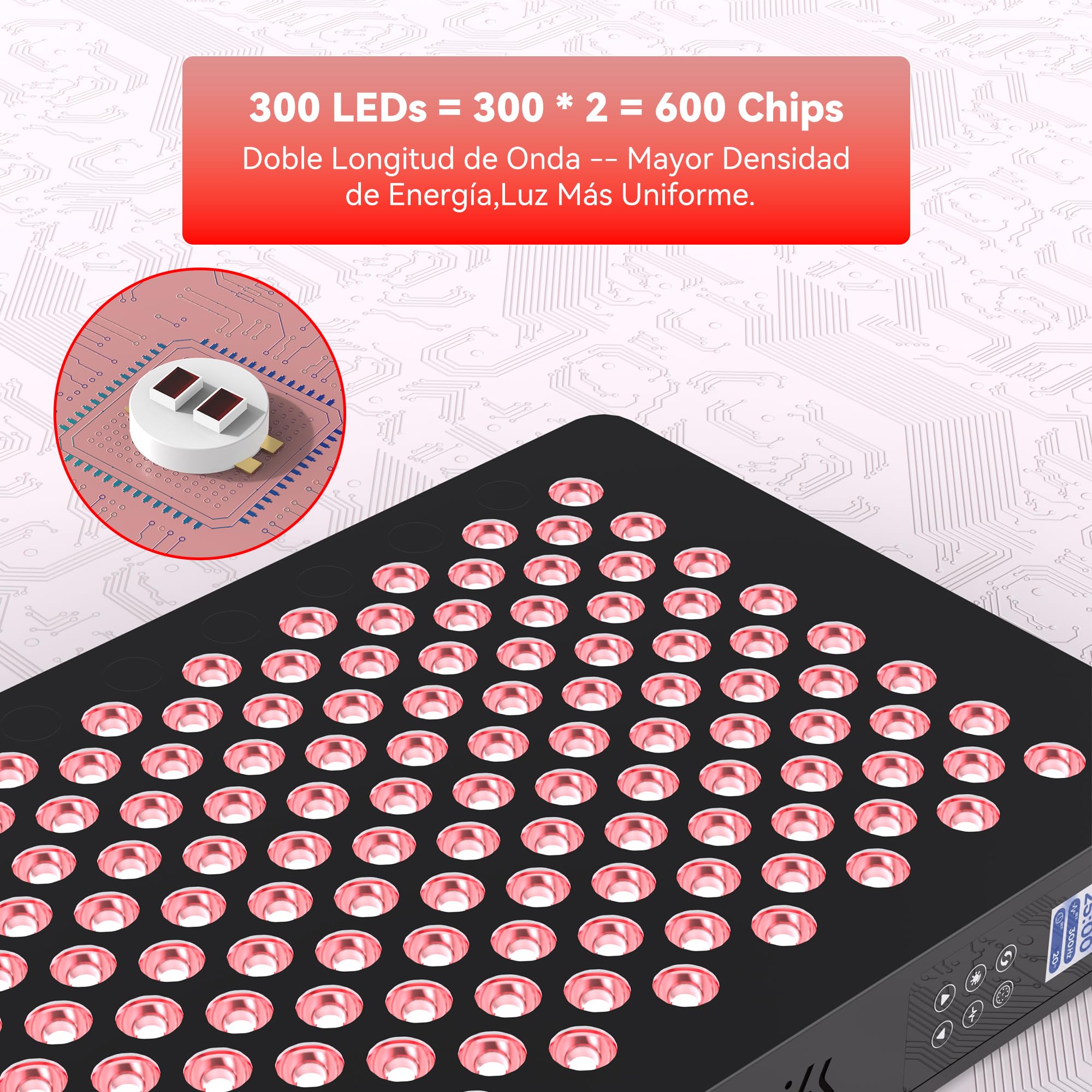 STASUN Dispositivo de terapia de luz roja de doble chip, 4 espectros, 660 y 850 nm, lámpara de luz roja completa, 300 ledes, 450 W, lámpara infrarroja para tratamiento facial, cosméticos, desarrollo