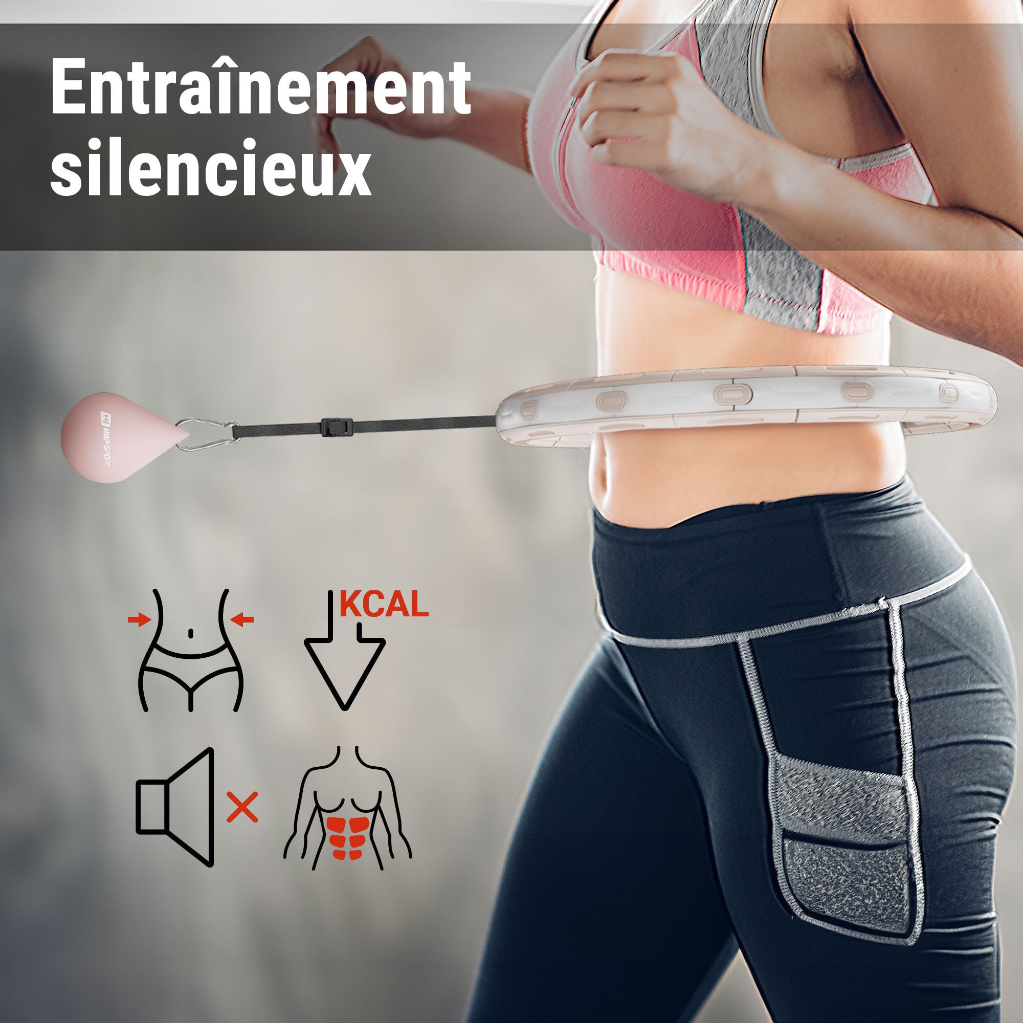 HOP-SPORT® Hula Hoop Réglable avec Poids Boule et Compteur HS-C113HH, Ajustable 69-110 cm, Cerceau Fitness avec Picots de Massage pour Perdre du Poids, Entraînement Cardio