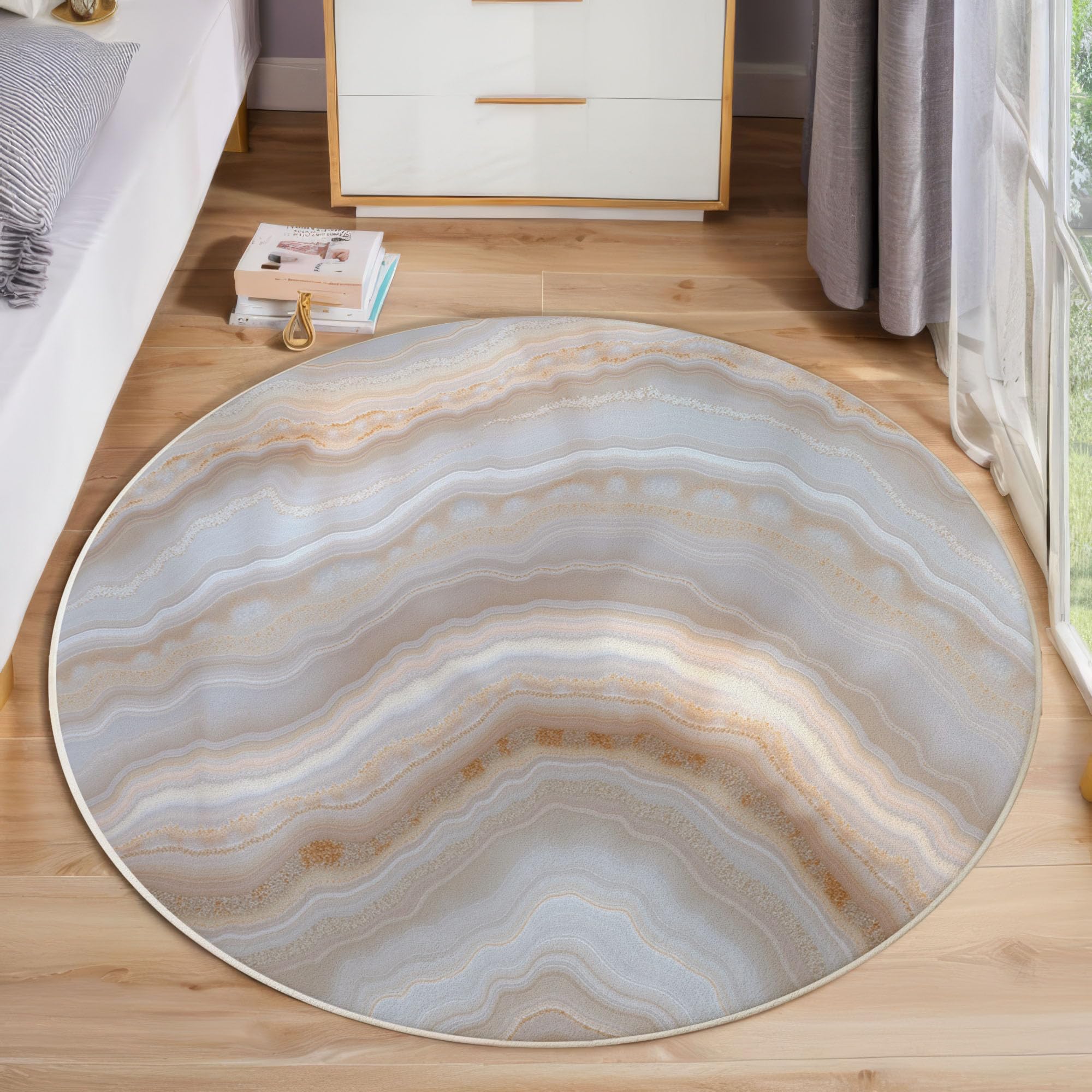 Tapis esthétique naturelle marbrée beige haut de gamme rond 60 cm