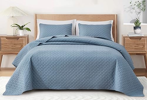 Chezmoi Collection Randall - Juego de colcha acolchada de 3 piezas de mezcla refrescante suave de rayón derivado de bambú y poliéster, tejido de