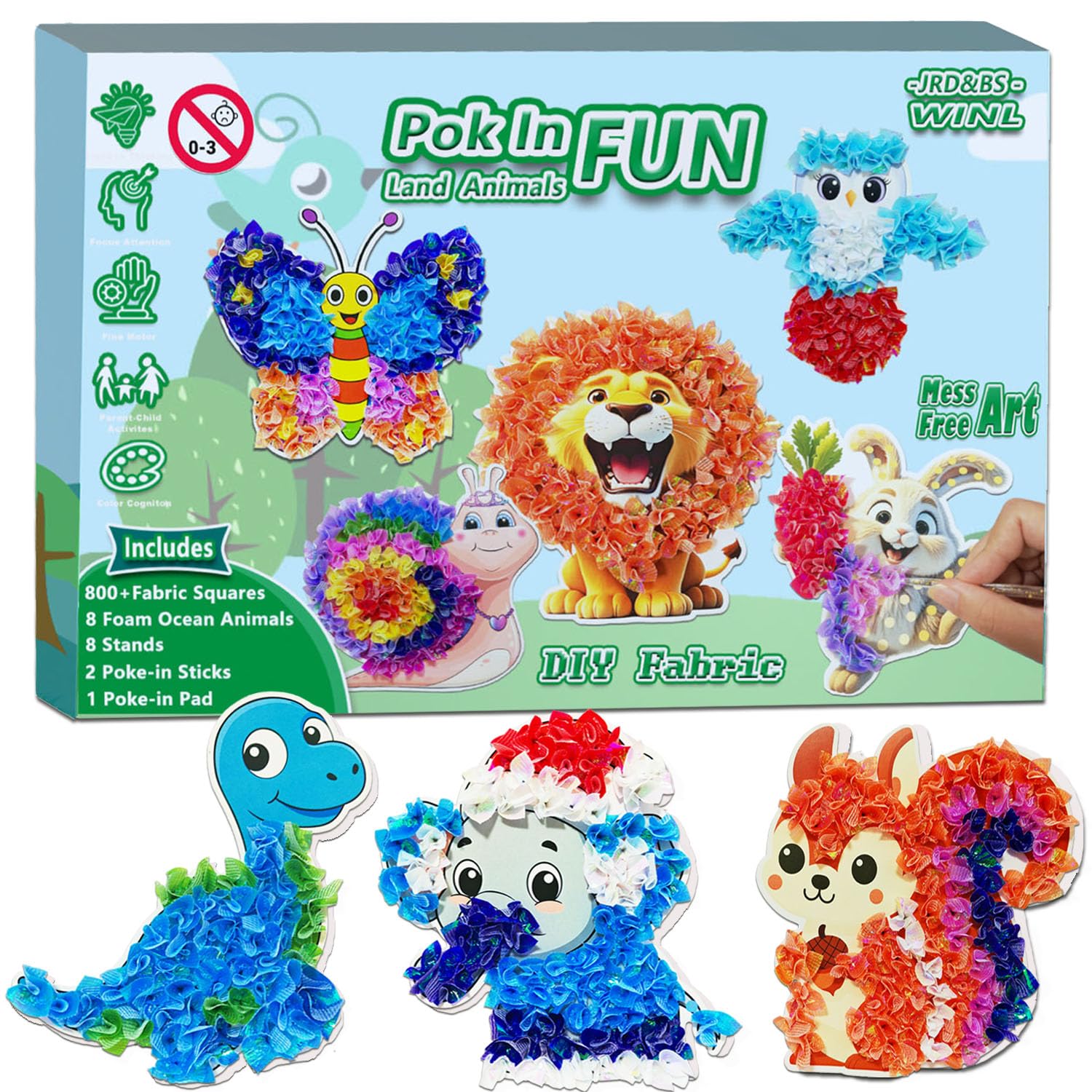JRD&BS WINL Poke in Art for Kids Creative Craft Kit for Boy and Gifts Age 4-8 Year Old Educational Toys for Children Mess Free Art for Teen Fun Handicraft Activities DIY for 3-12 Yr Old(Land Animal)