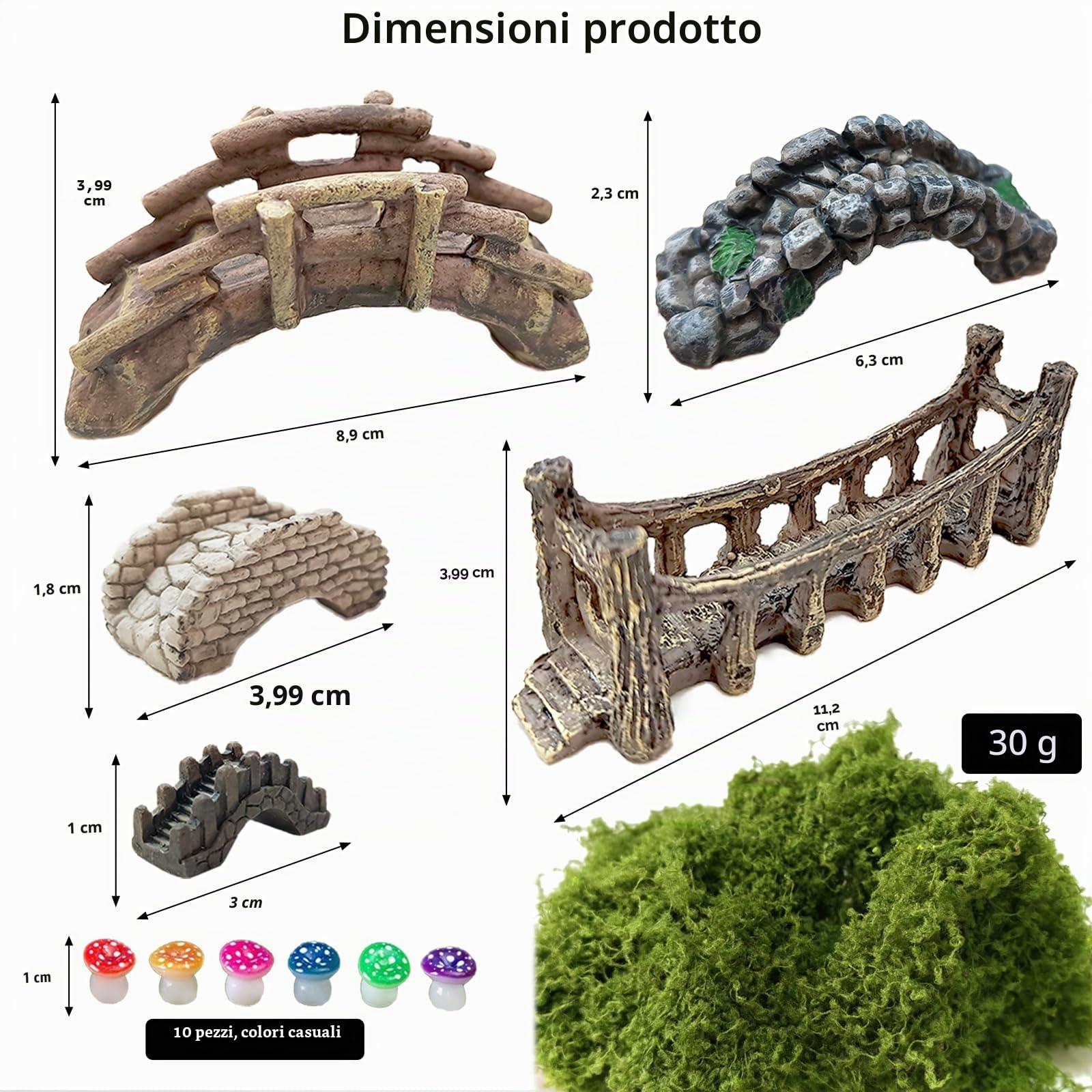 Ponte in miniatura, Muschio, Miniatura per Giardino delle Fate, per La Decorazione del Giardino Artigianale Fai da Te