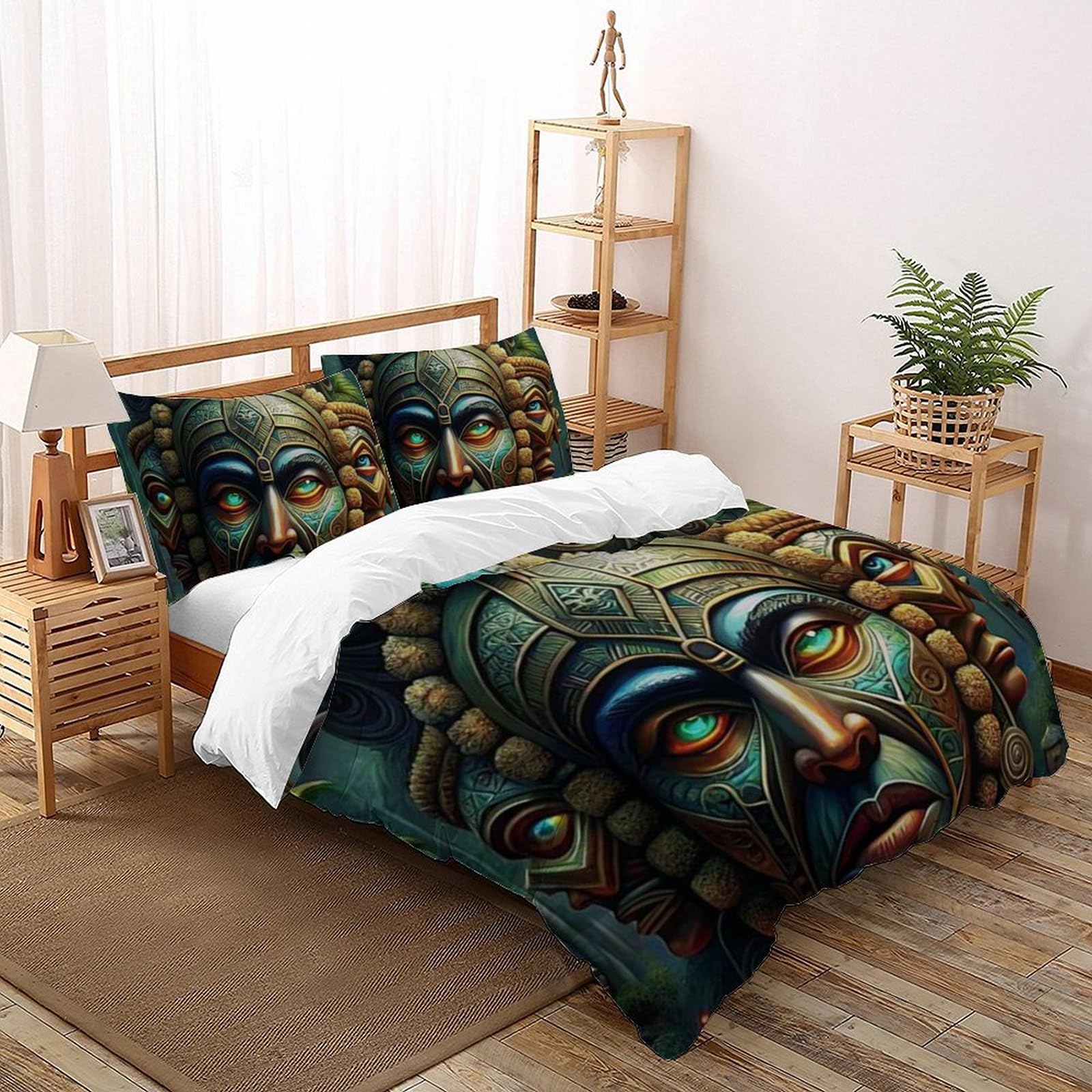 Housse de couette enfant 3D totem mystérieux pour décorer la chambre avec son lit king 220x240