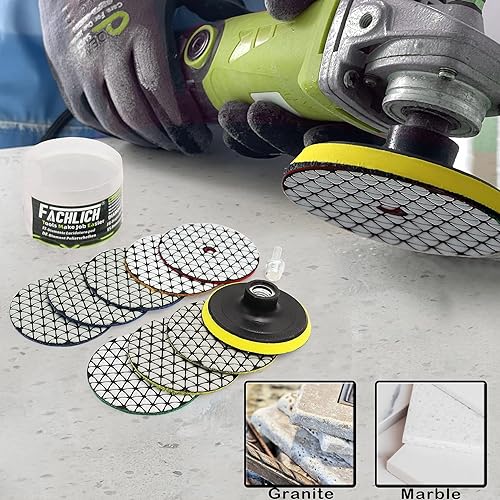 Miniatura 3 de FACHLICH Almohadillas de pulido de diamante seco, 3.937 in4 pulgadas, 8 piezas de grano 100 para granito, mármol, encimera de piedra de cuarzo,