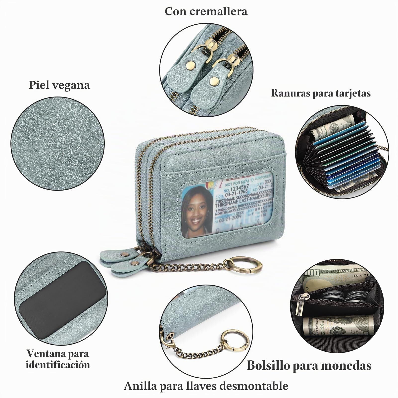 GAEKEAO Monedero Mujer Carteras de Mujer Cartera Pequeña Monedero Tarjetero Mujers RFID Bloqueo Bolsillo con Cremallera Pequeña Billetera Bifold Tarjetero