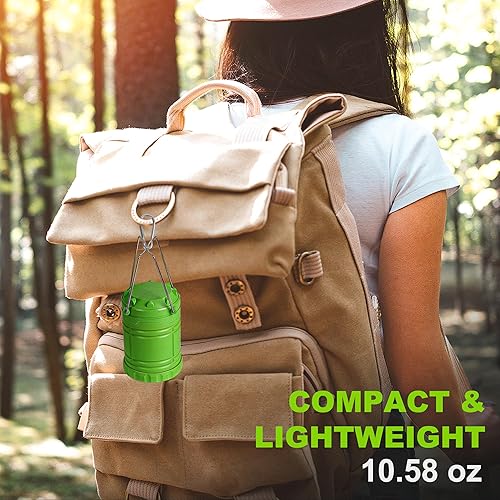 Miniatura 6 de Paquete de 2 linternas LED verdes para campamento, luces portátiles para acampar, lámparas con mango al aire libre, luces de emergencia esenciales