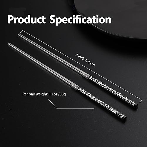 Miniatura 5 de Hagary Panda - Palillos negros de metal, reutilizables, diseñados en Corea, estilo japonés, acero inoxidable 316 1810, antideslizantes, aptos para