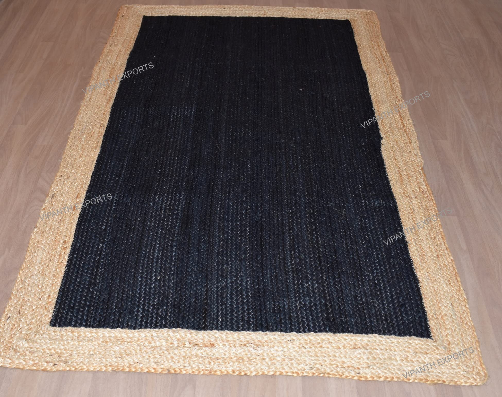 Jute Area Rug, Handmade Floor Carpet in Rustic Look for Living Room Home Décor- Black + Beige (24 x 72 Inches)
