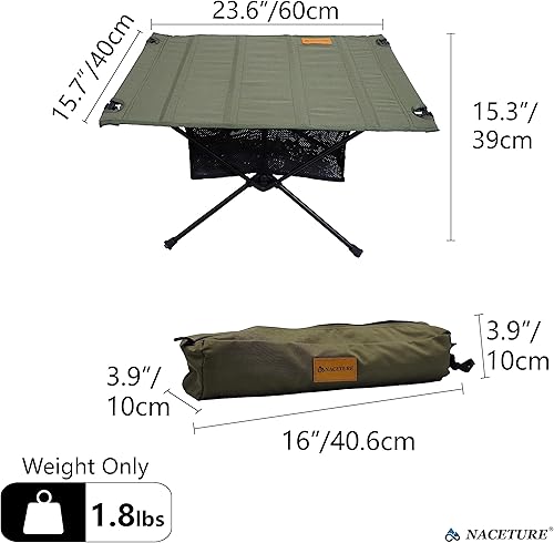 Miniatura 3 de NACETURE Mesa de camping ultraligera  Mesa de camping plegable con malla de almacenamiento para equipo de campamento, senderismo y montañismo (verde)
