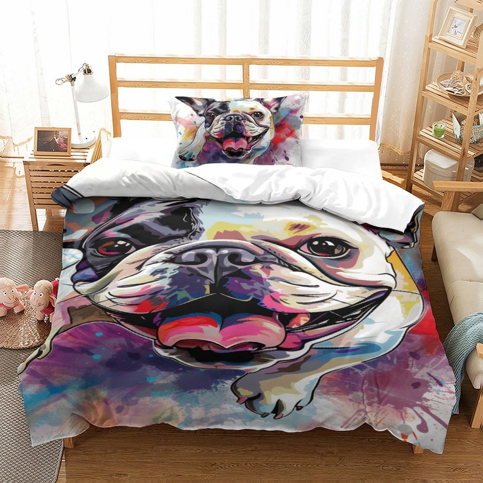 Parure de lit bouledogue français 3D, le cadeau d'anniversaire parfait pour fille
