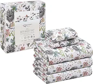 RUVANTI 100% Cotton Split King Sheets Sets for Adjustable Bed, 5 PCs, Soft & Breathable Percale Weave Bedding, Deep Pocket 16", Hotel Standard,Crisp Cool Feel & Durable, Floral Sheet, Dandelion Field
