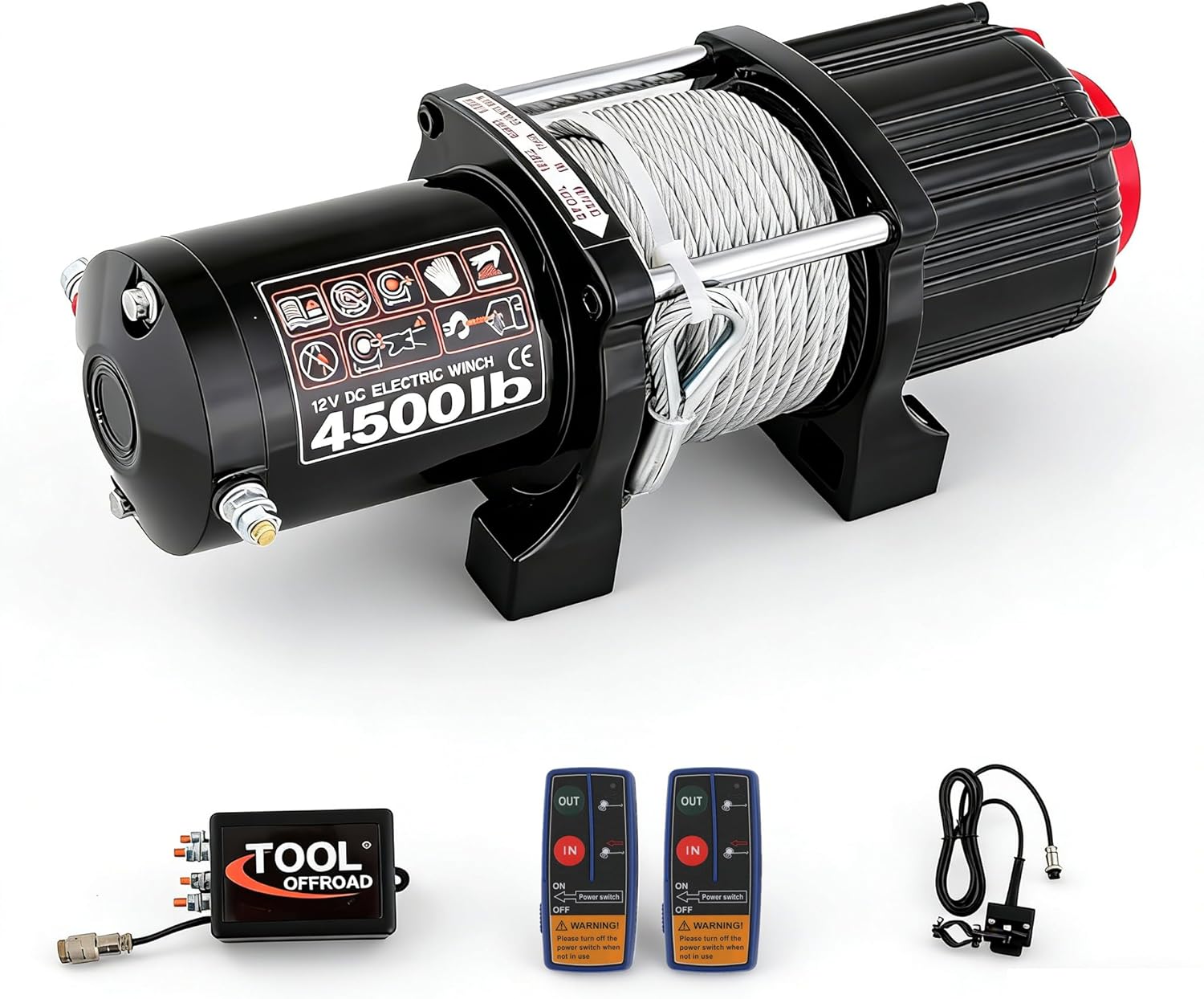 Tool Offroad 4500 lbs Electric Winch, 12V Steel Rope Trailer Winch with Wireless & Wired Remote, Waterproof Recovery Winches for Towing ATV/UTV, Boat, Black