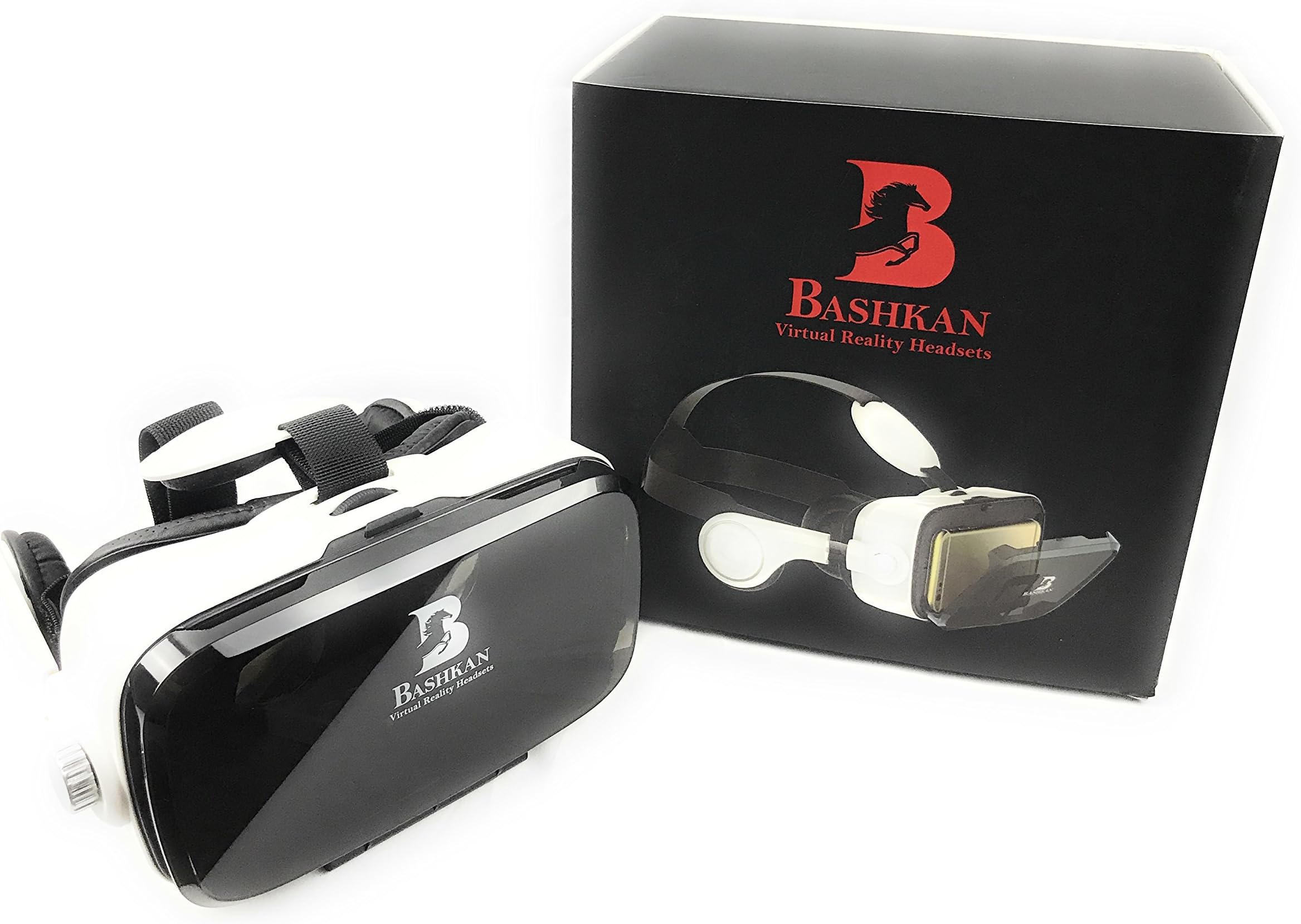 BASHKAN 3D VR Headset, Virtual Reality Glasses with Build-in Stereo Headphones and Adjustable Strap for iPhone and Android Smartphones within 4.7-6.2 inches