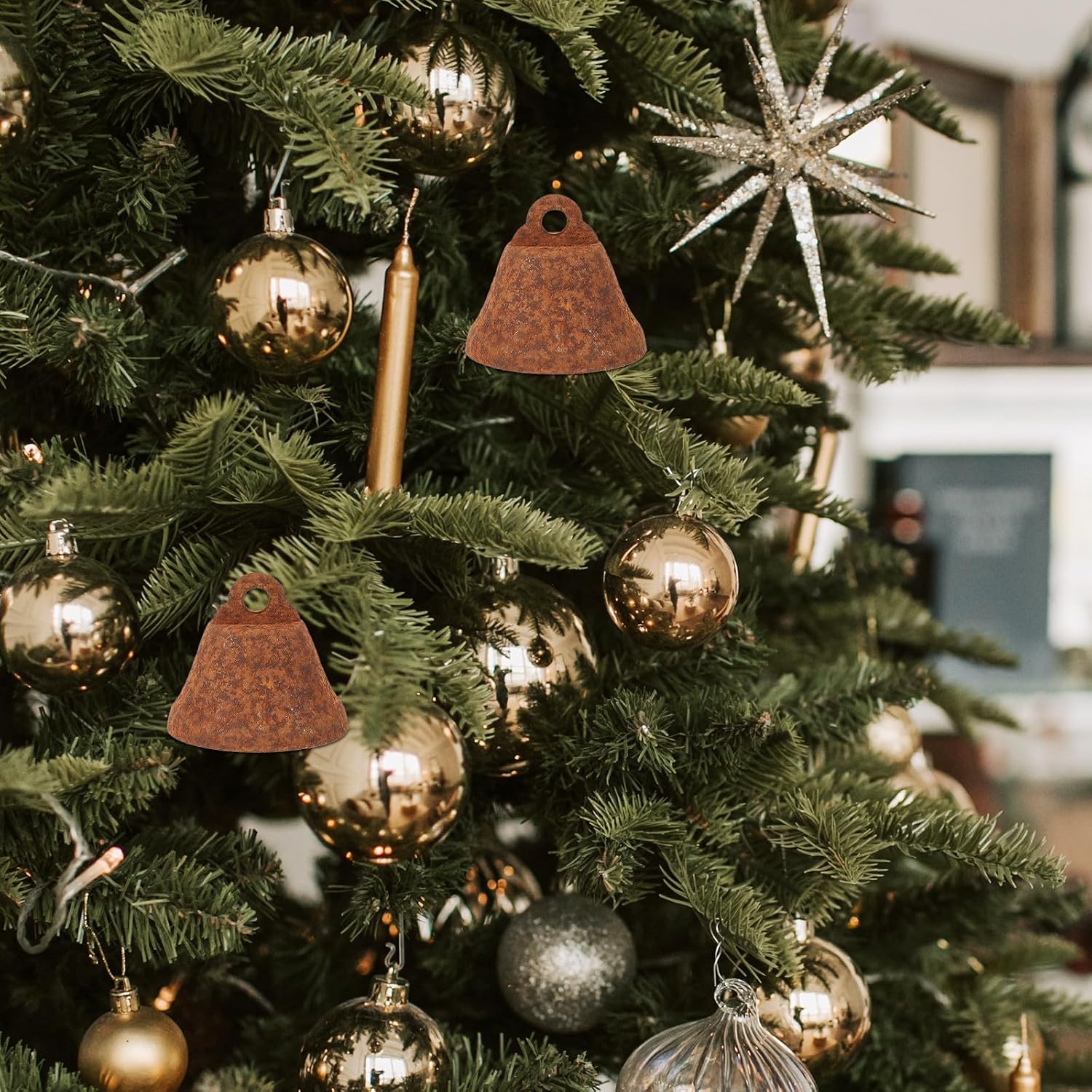 Xmas Hollow Bells 50pcs Iron Coffee Vintage Style Christmas Decor