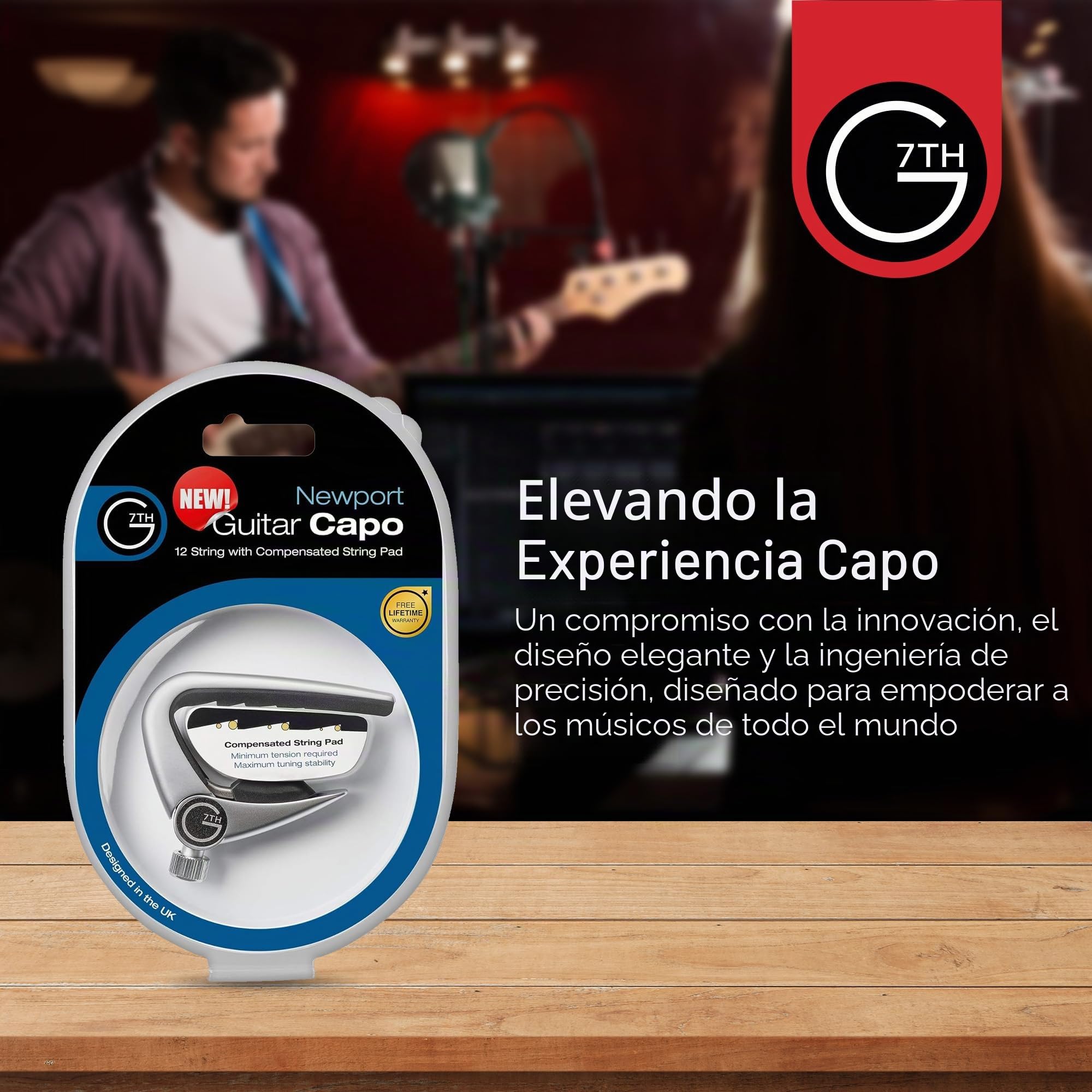 G7th Newport Capo Guitarra de 12 Cuerdas Plata - con Almohadilla de Cuerdas Compensada Revolucionaria y Tensión Ajustable - El Capo Perfecto para Guitarra Acústica y Eléctrica de 12 Cuerdas