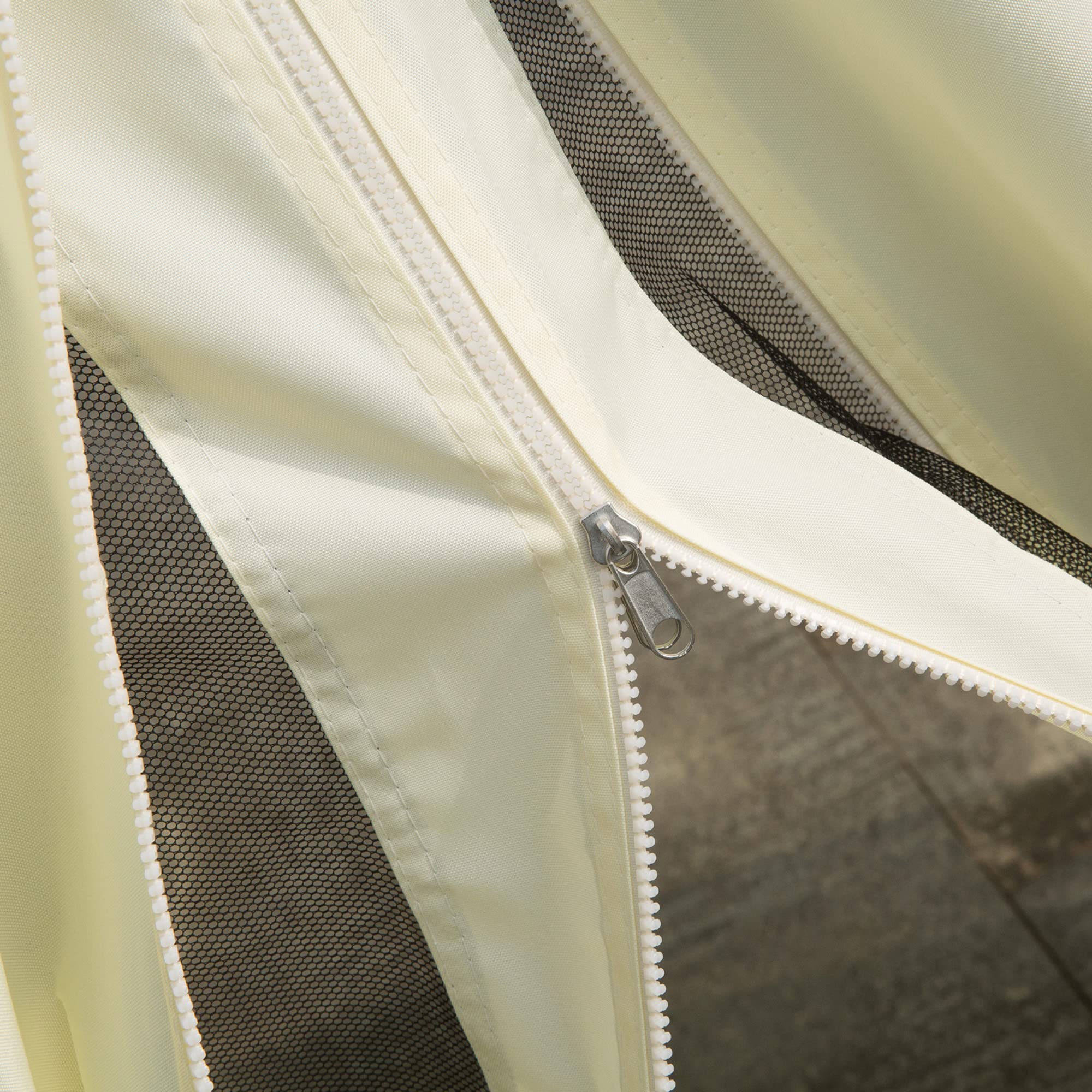 Outsunny Gazebo da Giardino 4x3 m con Zanzariera e Tende Parasole, Doppio Tetto, Anti UV, Alluminio, Crema