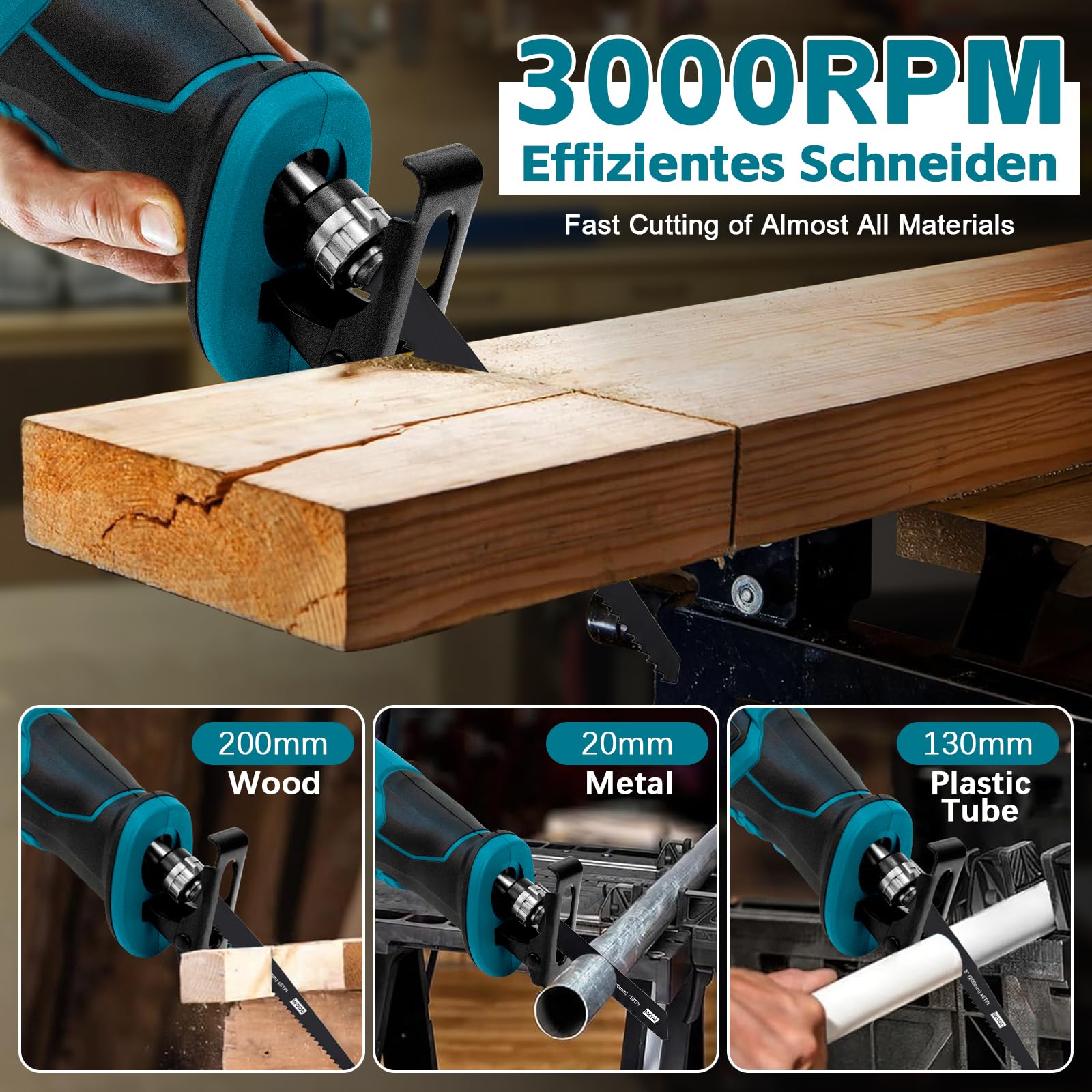 Scie Sabre Sans Fil Compatible avec Makita 18V, Scie Alternative Sans Fil pour Scier le Bois/Acier avec 4x Lames de Scie Alternative,Lunettes de Sécurité et Gants (Sans Batterie et Chargeur)